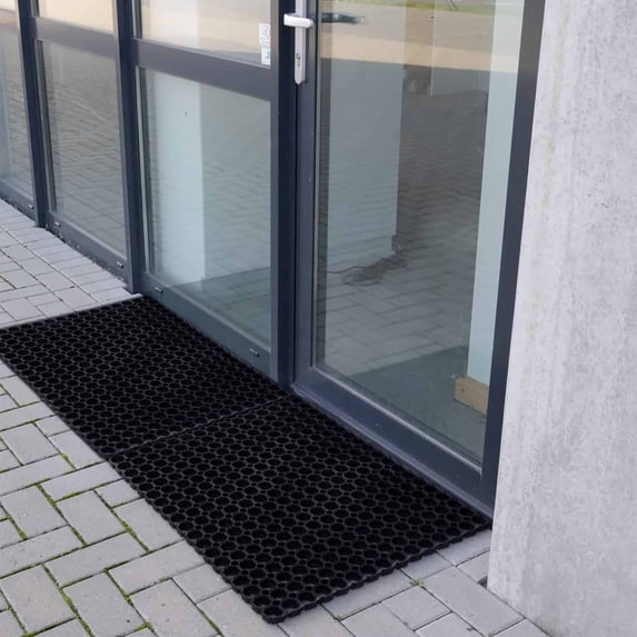 Evideco Black Rubber Interlocking Floor Mat Set of 2 24x32 Inches - Rubber Backing, Heavy-Duty, Weather Resistant - Indoor Outdoor - Customizable Mat for Commercial and Residential Entry