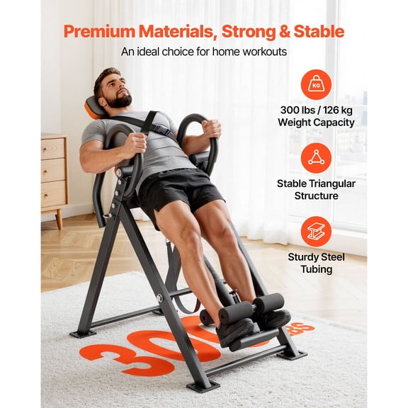 Heavy Duty Inversion Table 300 lbs Capacity Back Inverter Stretcher with Dual-Roller Locking Multi-Angle Adjustable Tether Strap for Shoulder Neck Back Decompression