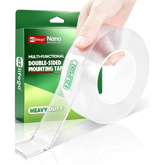 Heavy Duty Invisible Bond Nano Double Sided Mounting Tape, 9.85FT | Nano-Tech, Holds up to 72 lbs, All-Purpose, Instant Hold, Industrial-Strength Adhesive, Indoor & Outdoor Decor,Back to School