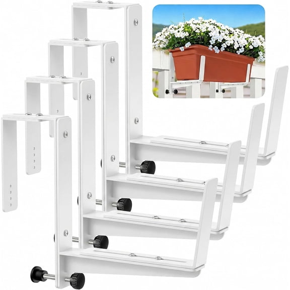 Heavy Duty Iron Flower Box Brackets for Railings, Adjustable Planter Box Brackets, Window Box Brackets with Enhanced Bottom Support – Perfect for Balconies, Fences, and Gardens
