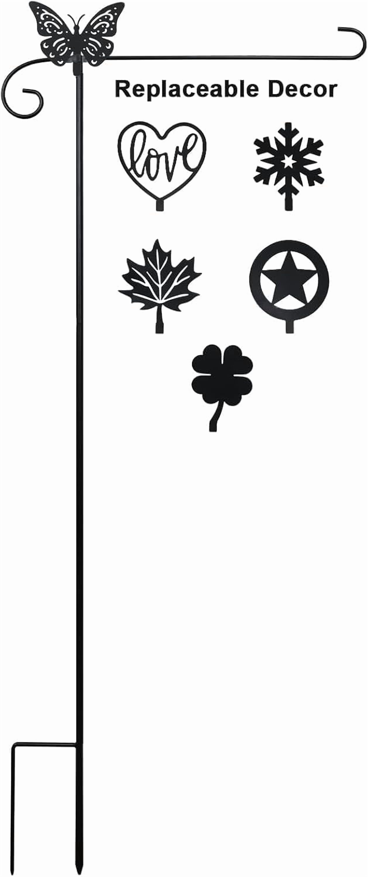 Heavy-Duty Iron Garden Flag Holder Stand with Weather-Resistant Paint | Includes 6 Interchangeable Decorations Suitable for Different Seasons | Outdoor for Patio, Yard, Lawn