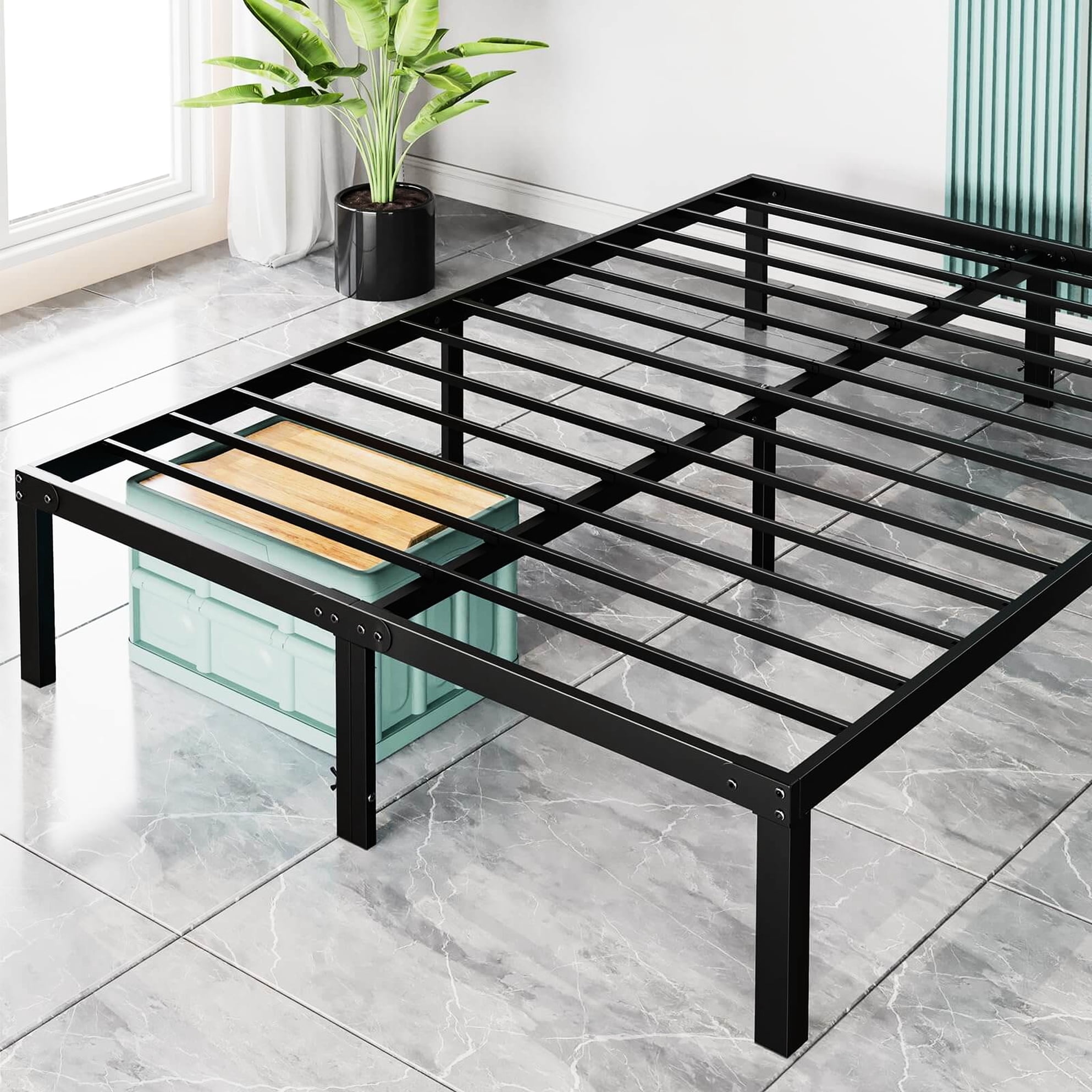 Heavy Duty Iron Queen Bed Frame, Stable Steel Slat Support, 700 Lbs ...