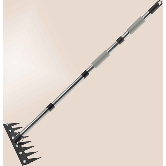 Heavy Duty Iron Weeding Rake with Long Handle - Carbon Steel Garden & Weed Rake Tool for Removing Weeds, Loosening Soil, Cleaning Flower Beds, Pine Needles & Lawn Prep