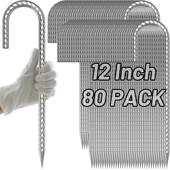Heavy-Duty J-Hook Ground Anchors  12 Inch x 5/16 Inch, Galvanized Steel, 80-Pack