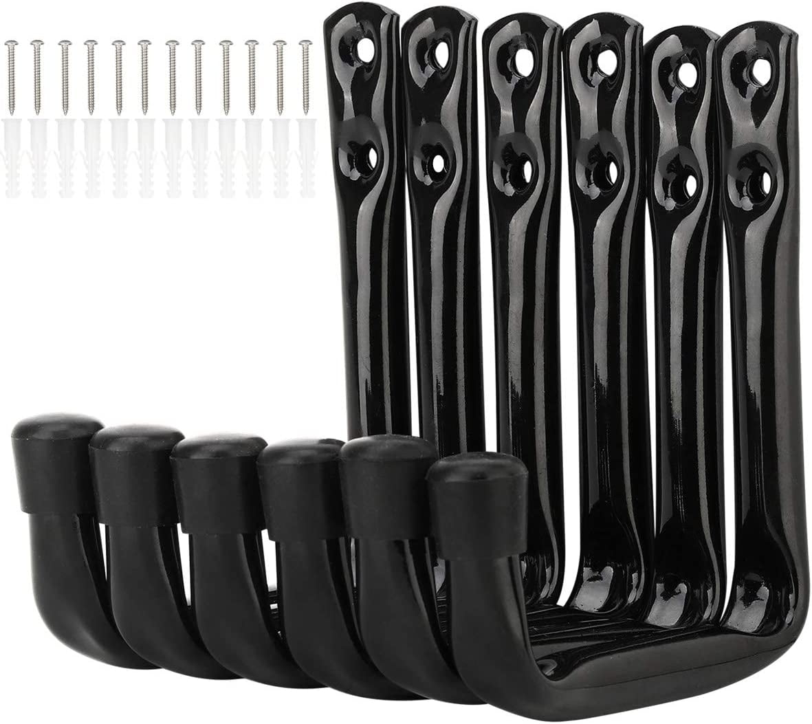 Heavy Duty J-Hooks for Garage Storage, 6-Pack Wall-Mounted Steel Clothes Racks (12cm x 10cm)