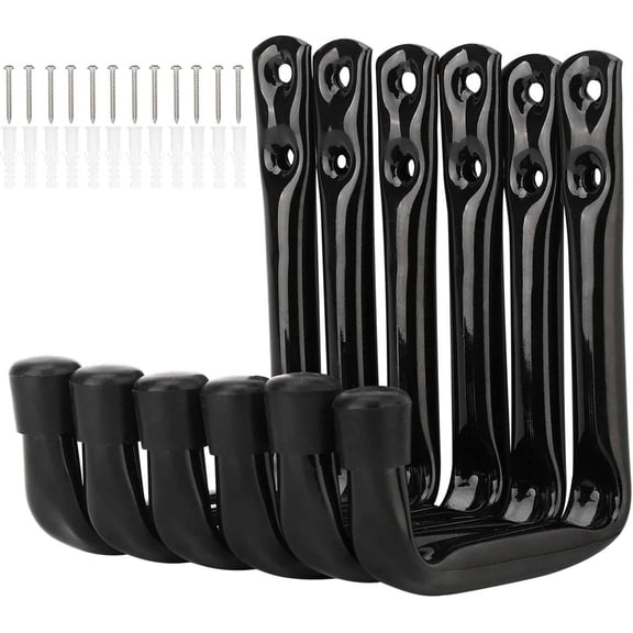 Heavy Duty J-Hooks for Garage Storage, 6-Pack Wall-Mounted Steel Clothes Racks (12cm x 10cm)
