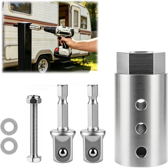 Heavy Duty  Jack Drill Adapter with 1/2 Inch Socket Adapter Bit, Fits 1 Inch Jack Drive Shaft,  Cordless Drill Jack Crank Accessory for RV, Utility Dump