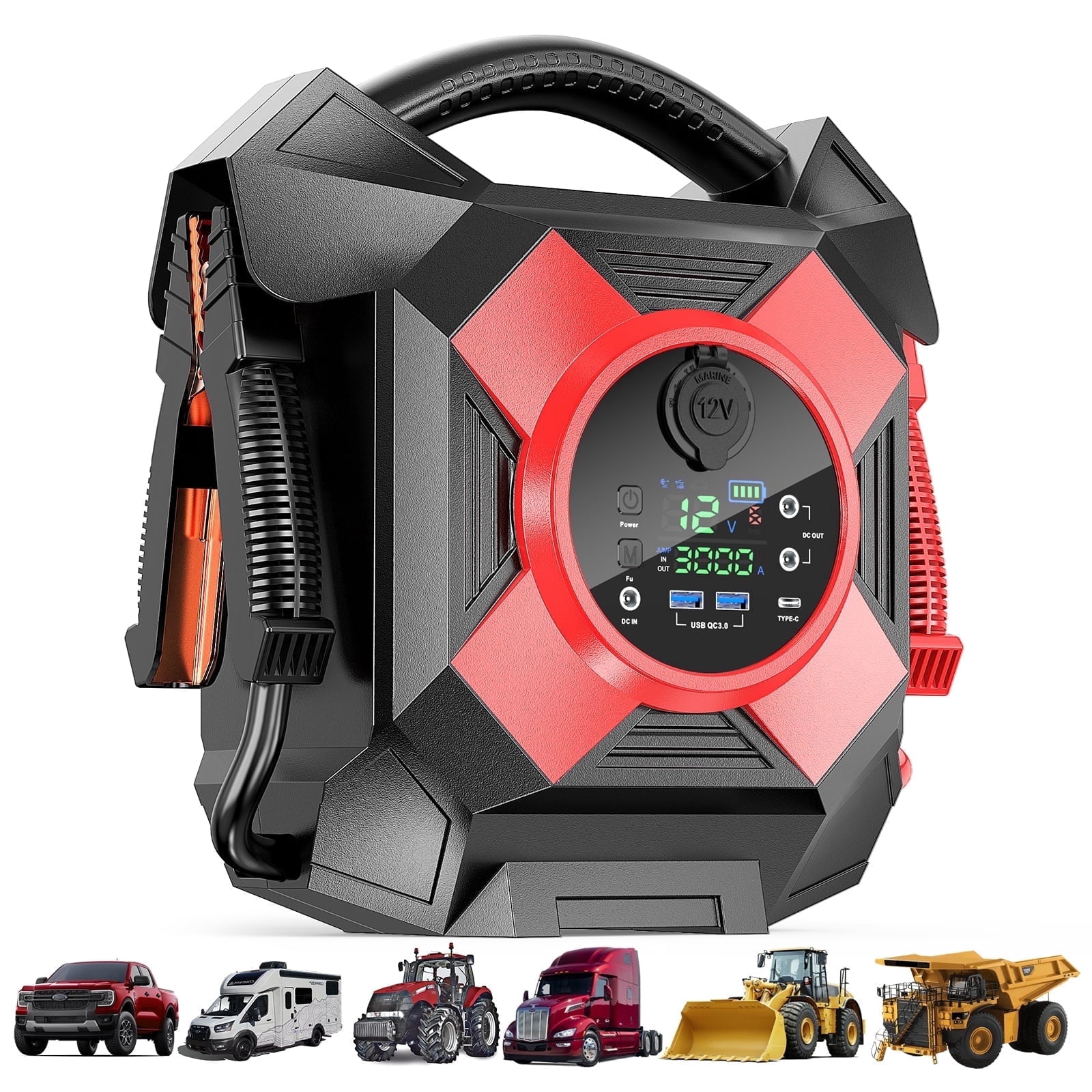 Heavy Duty Jump Starter,DM1264 30000A 12V Battery Jumper Starter Portable,-40F° Start Battery Booster Pack for Semi Truck Gasoline and Diesel Engines Up to 99L,Class8