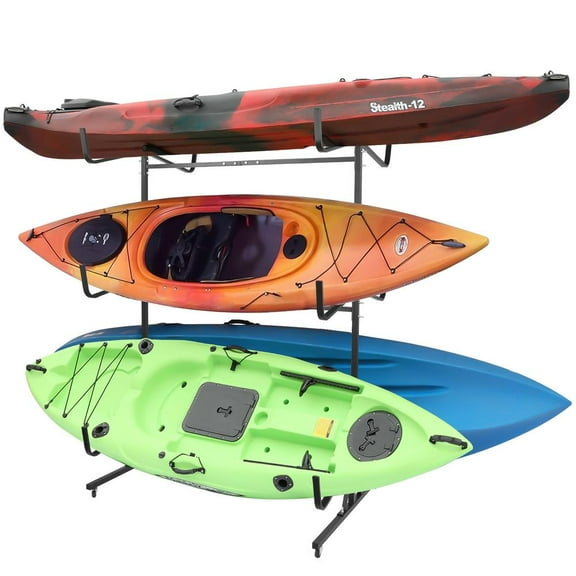 Heavy Duty Kayak Storage Rack, Adjustable Freestanding Stand for Canoes, SUPs, and Surfboards in Garage, Dock, and Outdoor Areas