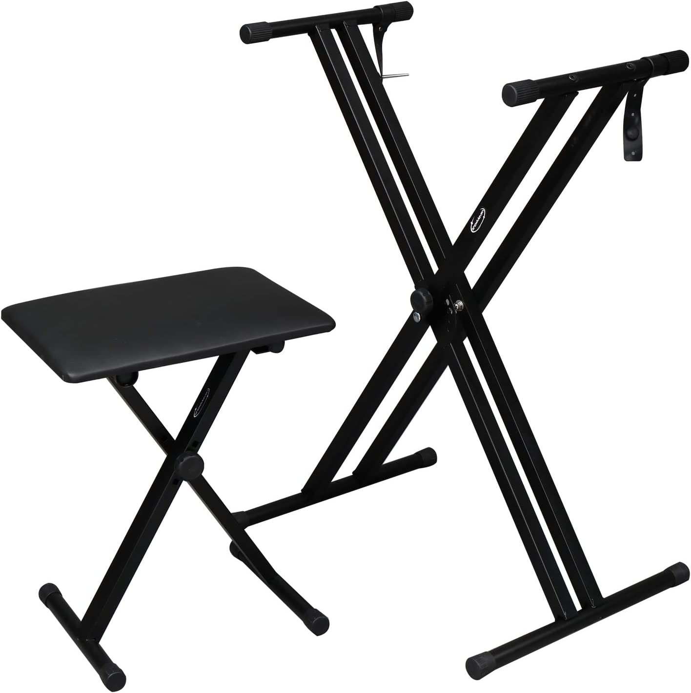 Heavy Duty Keyboard Stand and Bench, Piano Stand and Keyboard Bench with Adjustable Height and Portable (Double-X)