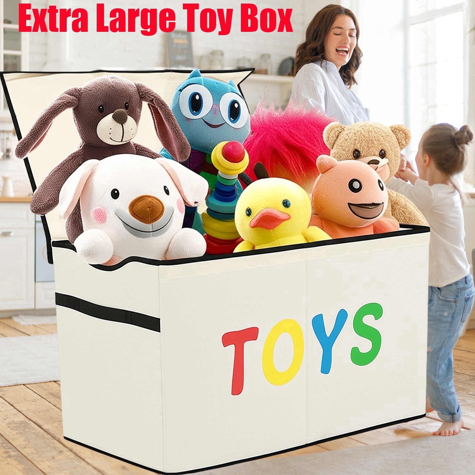 VICTORICH Extra Large Children's Collapsible Toy Storage Fabric 32 gal Kids Room Toy Chest, Beige