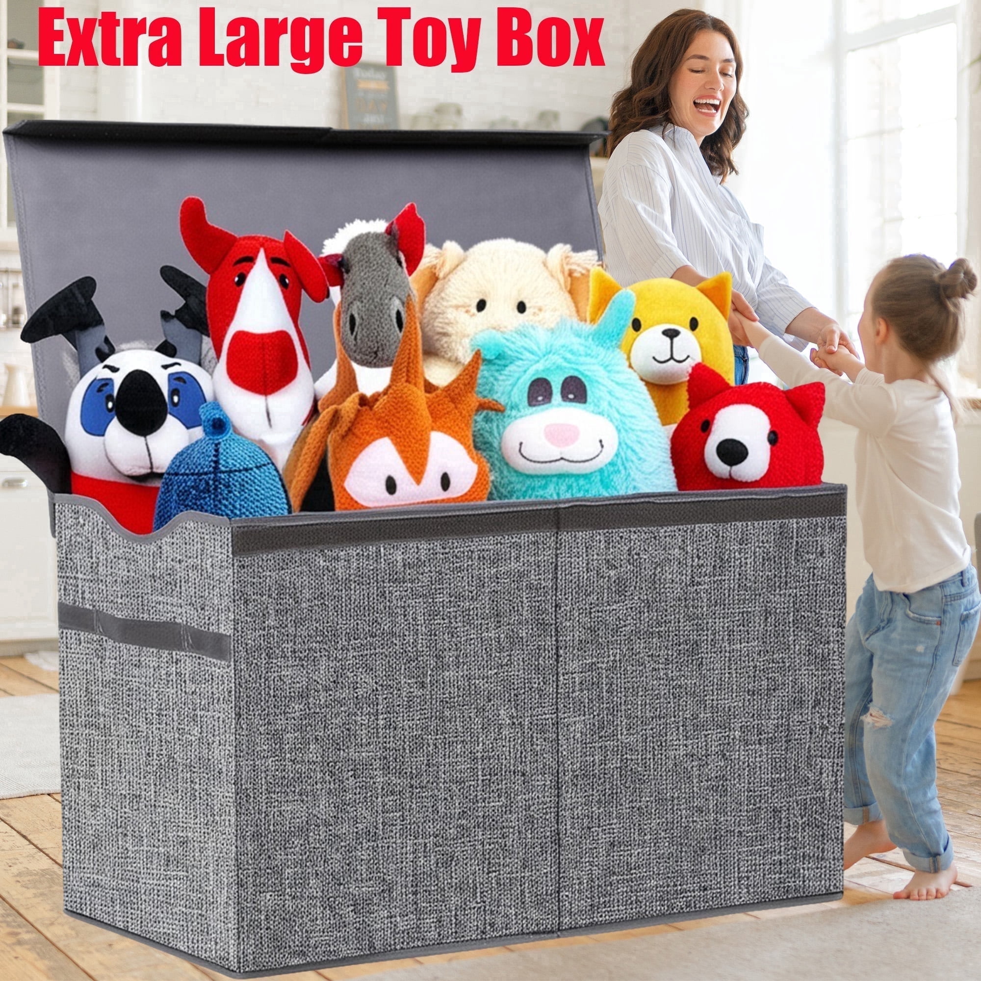 VICTORICH Extra Large Children's Collapsible Toy Storage Fabric 32 gal Kids Room Toy Chests with Lid, Gray