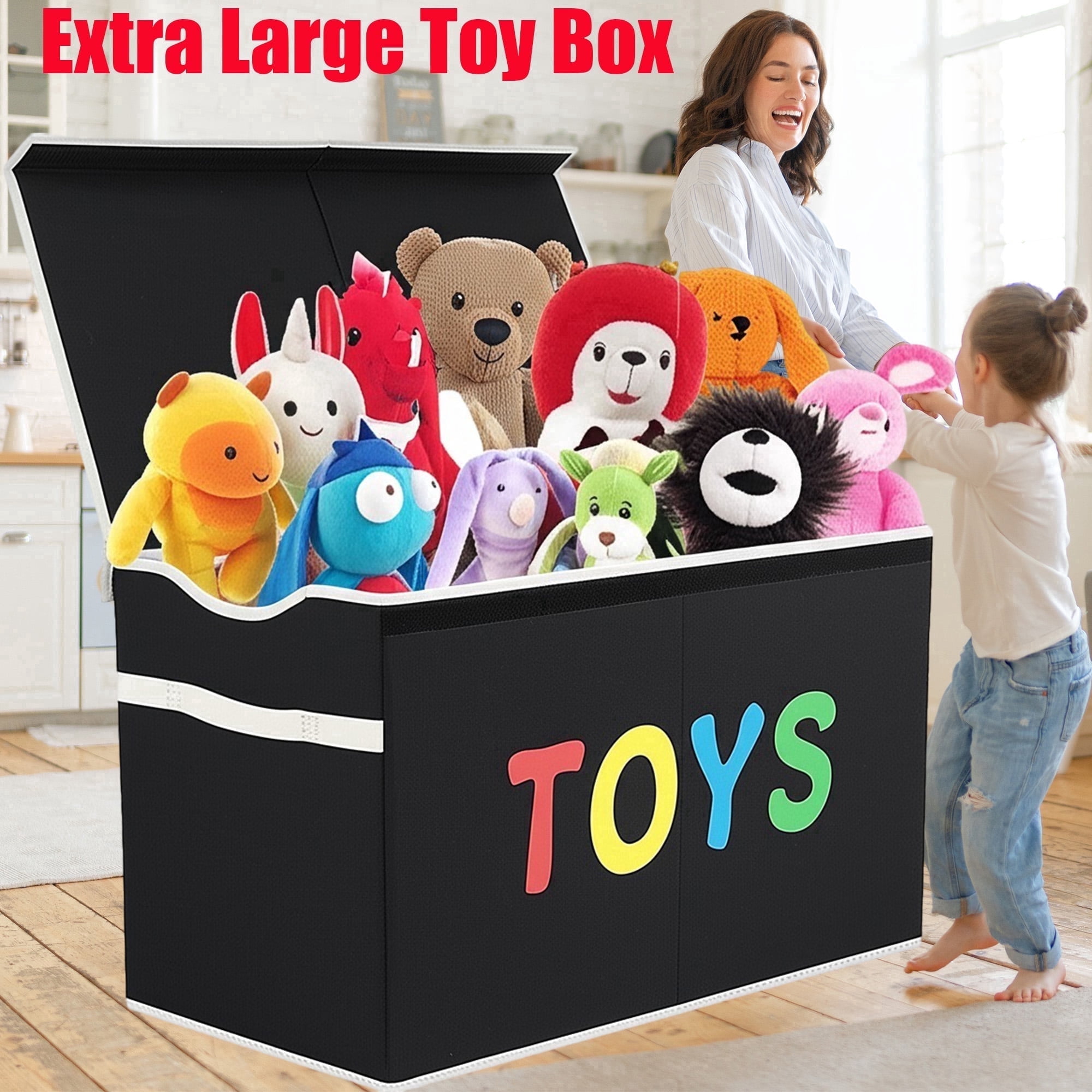 VICTORICH Extra Large Children's Collapsible Toy Storage Fabric 32 gal Kids Room Toy Chests with Lid, Black