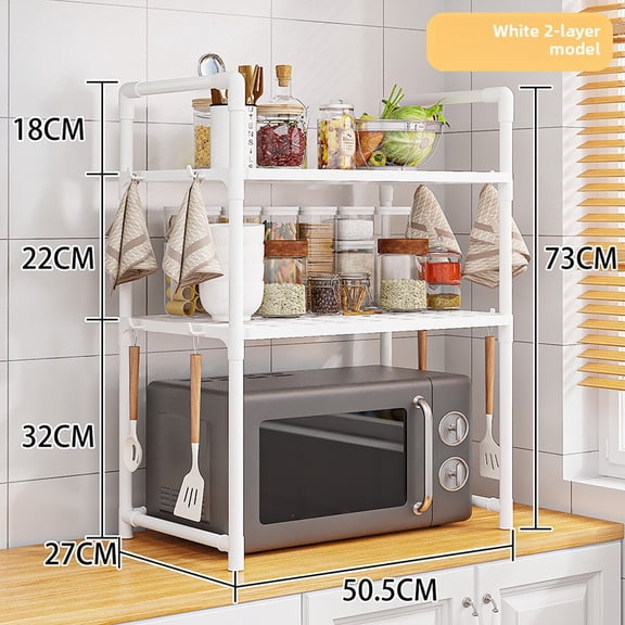 NOBRAND Kitchen Baker's Rack, Heavy Duty 2 Tier Microwave Oven Stand Storage Shelf Organizer, White, Plastic, 1-Count, 15 x 8 x 10 in