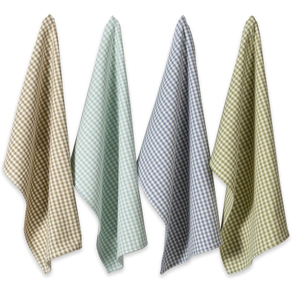 Heavy Duty Kitchen Cleaning Collection, Long-Lasting Quality, Cotton Dish Towel Set, 18x28, Lake House Blues Check, 4 Piece