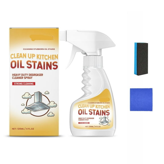 A Heavy Duty Kitchen Degreaser Spray 1Pc 120Ml Quickly Decompose Oil Stains Reduce Cleaning Time Includes Cleaning Agent Cloth Sponge For Kitchen Stove Oven Hood Countertop Deep Cleaning