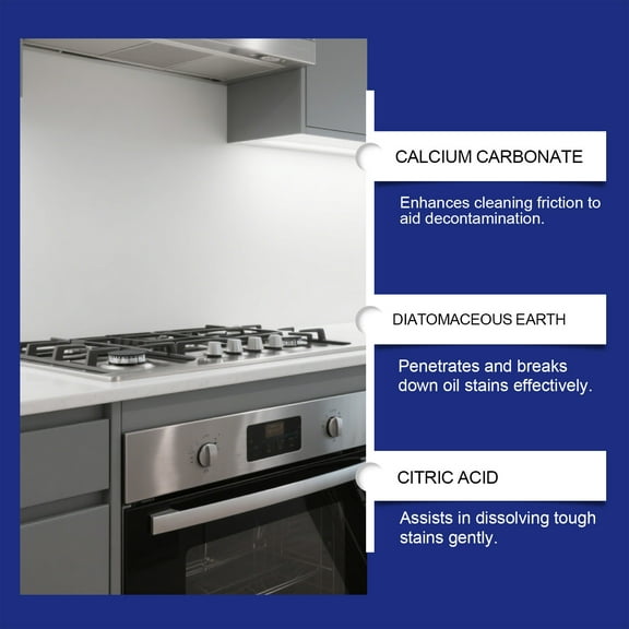 Heavy-Duty Kitchen Grease Cleaner Powder, Burnt-On Stain And Carbon Remover, Fast-Dissolving Degreaser For Stovetop Range Hood Oven Stainless Steel Glass And Tile Surfaces