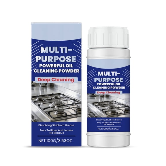 Heavy Duty Kitchen Grease Cleaner Powder, Stubborn Stain & Burn Mark Remover for Stainless Steel, Oven, Stovetop & Cookware, 100g Bottle (3.53 oz)