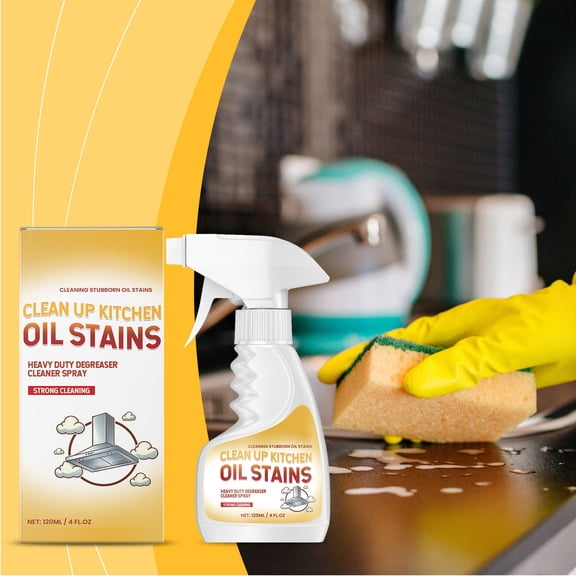 Heavy Duty Kitchen Grease Foam Cleaner | Multi-Surface Degreaser Spray for Oven, Stove, Grill, Sink, Range Hood | 120ml + 5 Dual-Sided Sponges | Fast-Acting, Easy-Clean, Fresh Scent