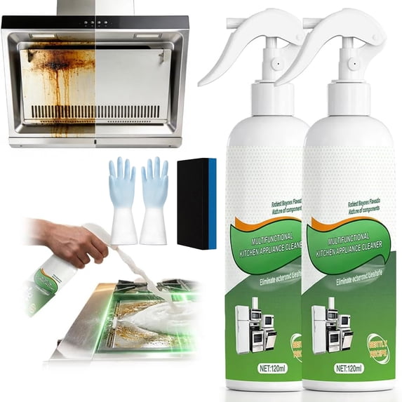 Heavy-Duty Kitchen Oil Remover Spray, Cooktop Cleaner, Grease Remover, Strong Grill Cleaner, Works on Ovens, Fridges & More, Removes Grease & Odours (2PCS)