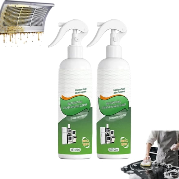 Heavy-Duty Kitchen Oil Remover Spray, Multi-purpose Degreaser, Spray & Wipe, No Rinse, Foam Cleaner for Grease, Works on Ovens, Fridges & More, Removes Grease & Odours (2PCS)