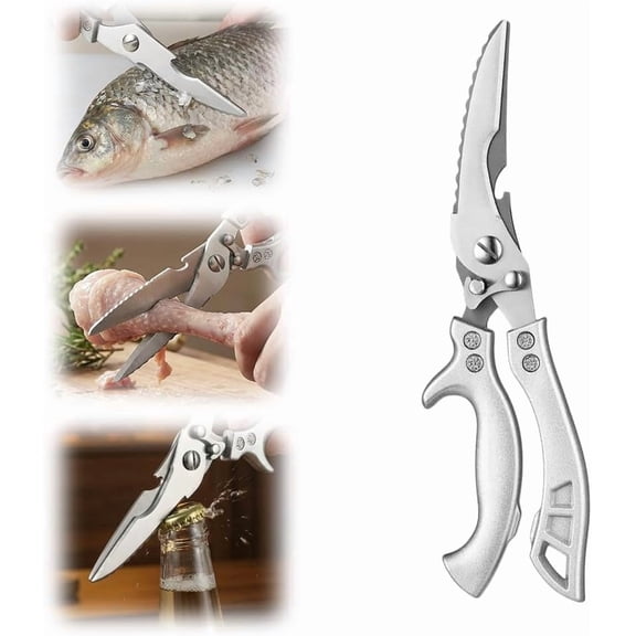 Heavy Duty Kitchen Scissors for Food, 2026 New Stainless Steel Bone Cut Kitchen Scissors Poultry Shears, Multi-Purpose Kitchen Shears for Meat Chicken Bone Fish Turkey Vegetables Seafood (1pc)