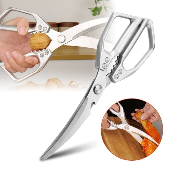 Heavy Duty Kitchen Scissors, Kepeak Stainless Steel Multipurpose Kitchen Shears with Ergonomic Non-Slip Handle for Cutting Meat, Poultry, Herbs, and Seafood(Straight Handle)