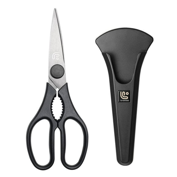 Heavy Duty Kitchen Scissors with Magnetic Holder, Dishwasher Safe Japanese Steel 4034 Blades for Meat Vegetables Herbs BBQ, All Purpose Food Shears, Black
