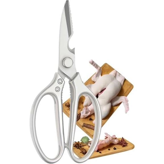 Heavy Duty Kitchen Scissors, Multipurpose Stainless Steel Scissors with Big Handle, Poultry Shears - Silver