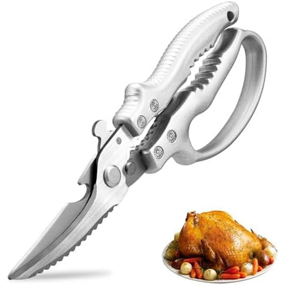 Heavy Duty Kitchen Scissors, Poultry Shears for Meat, Chicken, Bone, Turkey, Fish. Kitchen Shears With Anti-Slip Handle, Spring Loaded, Dishwasher Safe