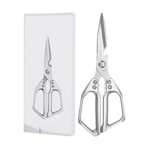 Heavy Duty Kitchen Scissors Stainless Steel, Bone Cutting Poultry Shears with Serrated Edge for Chicken Meat Fish, Ergonomic Metal Handle for Home & Camping