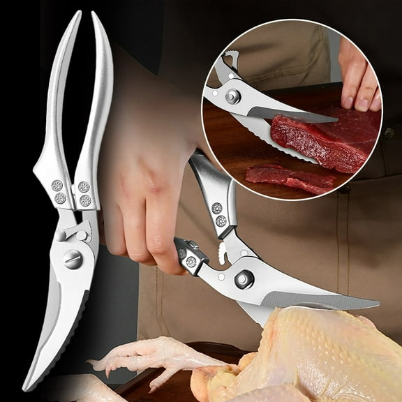 Heavy Duty Kitchen Scissors | Stainless Steel BoneCut Shears for Meat, Fish, Chicken | Multi-Purpose Scraper, Bottle Opener, Anti-Slip Ergonomic Handle | 10 Inch | 1 Piece | Thick Blade