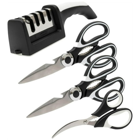 Heavy Duty Kitchen Shears with Knife & Scissor Sharpener Tool - Stainless Steel