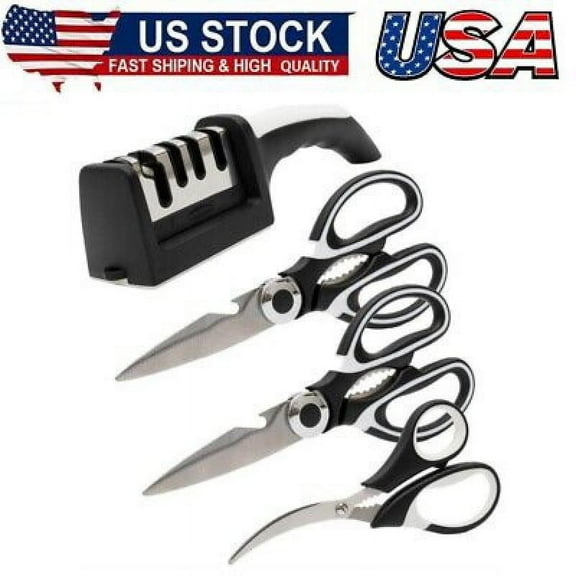 Heavy Duty Kitchen Shears with Knife and Scissor Sharpener Tool - Multipurpose