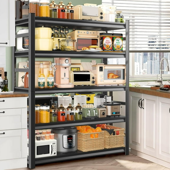 Heavy Duty Storage Shelves 18''D*48''W*78''H, Waterproof and Rustproof Metal Shelf, Adjustable Multi-Functional for Kitchen, Black