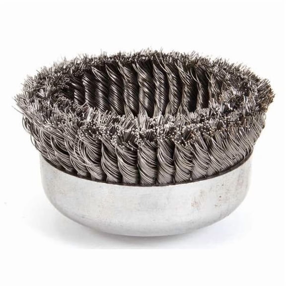 Heavy-Duty Knot Wire Cup Brush, 6 in Dia., 5/8-11 UNC Arbor, 1 3/8 x .023 Wire