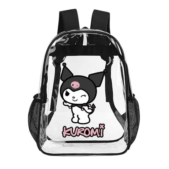 Heavy Duty Kuromi Clear Backpack Clear Bag with Padded Straps, Kuromi PVC Transparent Backpack Lightweight Bags Clear Bag Stadium backpack 17 x13 x5in Large Capacity See Through Backpack