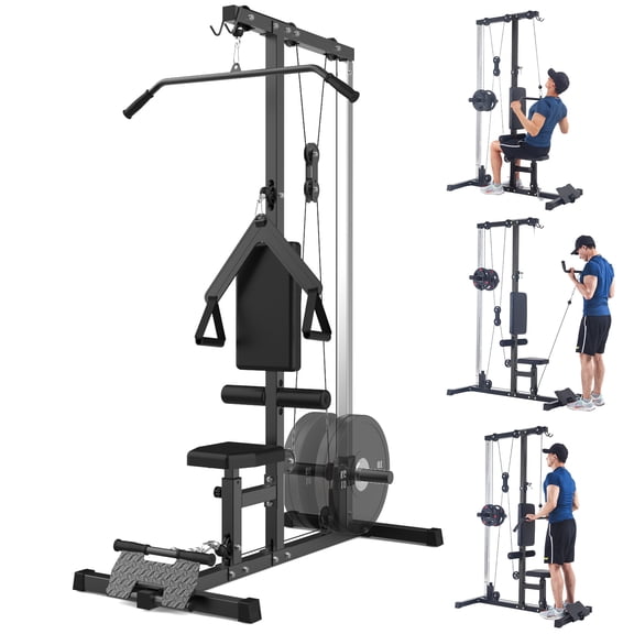 Heavy Duty LAT Pulley Machine with High & Low Stations – Adjustable Leg Support for Cable Row & Lat Pulldown – Back Exercise & Strength Training for Home Gym