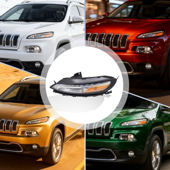 Heavy‑Duty LED Daytime Running Left Headlight Assembly for Jeep Cherokee 2014–2018 – Direct Replacement Front Headlamp with LED Signal Light, Black Housing