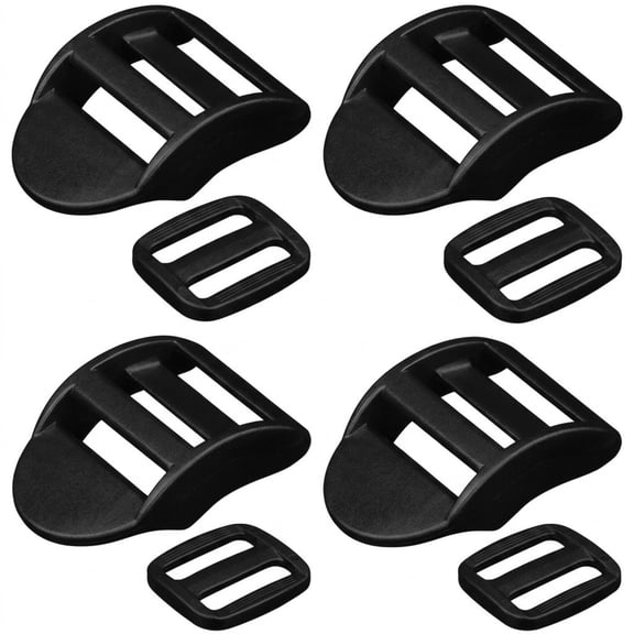 Heavy Duty Ladder Lock Buckle and Tri-glide Slide Set, 4 Pack Slider for 1 Inch Webbing Strap, Durable POM Plastic Replacement Parts for Backpack Repair, Waist Bag, Tactical Gear, Black