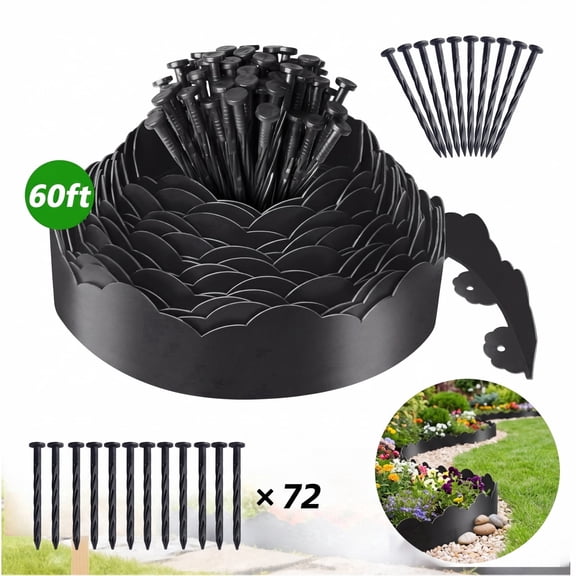 60FT Garden Edging, Heavy‑Duty Landscape Edging Border Kit with Elegant Cloud Design and 72 Anchoring Pegs, Paver Edging for Gardens, Lawn
