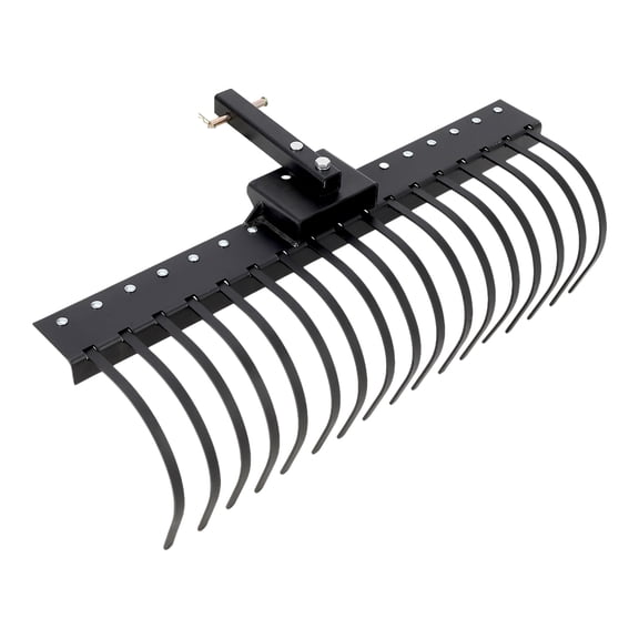 Heavy Duty Landscape Rake 49 Inch for Tractor, ATV, UTV - 17 Removable Steel Tines - 2" Receiver Hitch - Ideal for Removing Rocks, Grass, Pine Needles, Debris - Pull Behind Attachment - Black