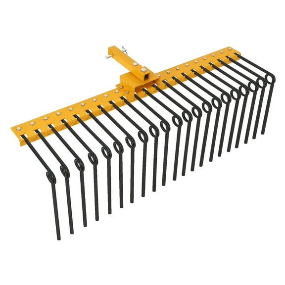 Heavy Duty Landscape Rake Attachment – 48 Inch Pine Straw & Debris Rake, 2" Hitch Receiver, Powder Coated Yellow Body with Black Spring Steel Tines | 48" | Yellow body + black teeth