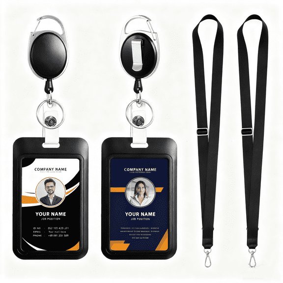 Heavy Duty Lanyards with Badge Holder Retractable Badge Reel for Officer Teacher Security Staff 2 Pack