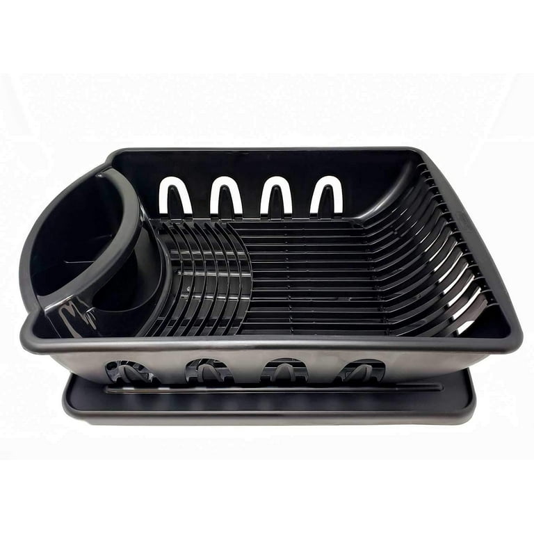 Heavy Duty Large Black Plastic Sink Set with Dish Rack with Drainer &  Drainboard, Snap Lock Tab Cup Holders for Home Kitchen Sink Organizer Made  in