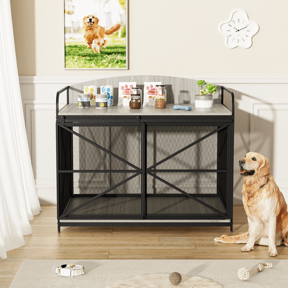 Heavy Duty Large Dog Crate Furniture for Large Medium Dog, Farmhouse Wooden Dog Kennel Indoor End Table, Decorative Pet House for Large Dogs