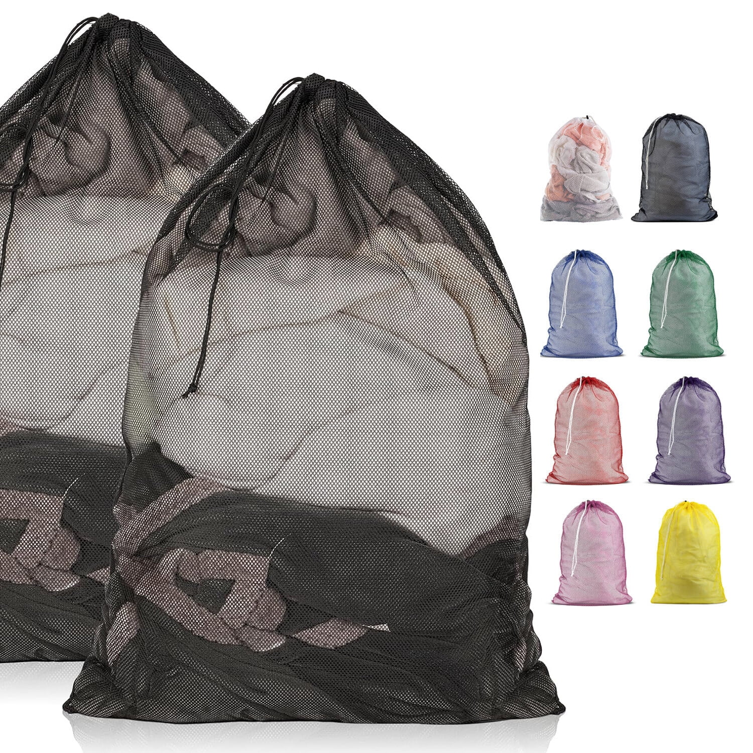3 Pack Large Mesh Laundry Bags – 24x36 Inch Drawstring Wash Bags For Delicates, Sheets, & Travel (Black)