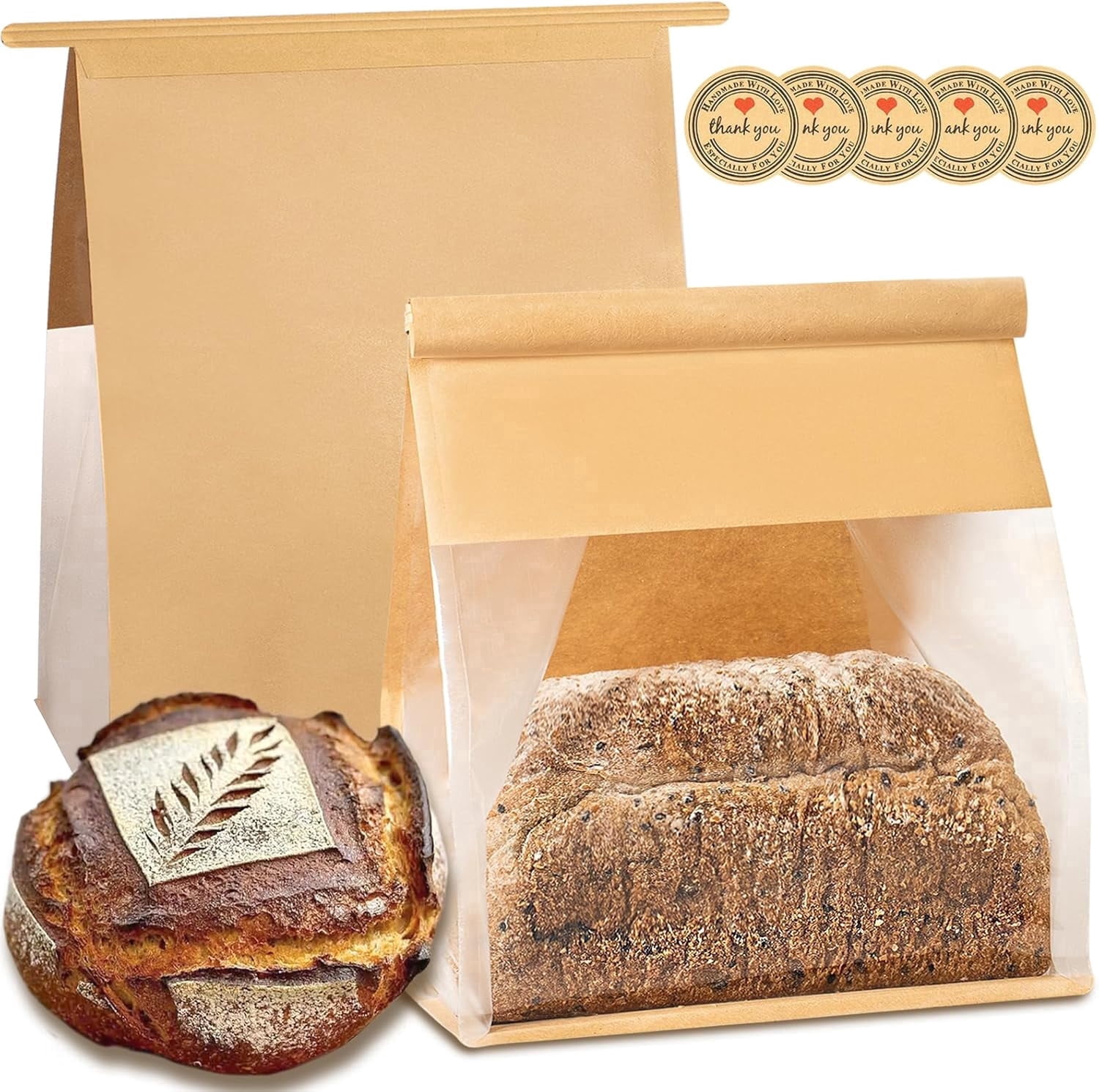 Heavy Duty Large Paper Bread Bags with Tin Tie Tab Lock 50pcs, Loaf Bag ...