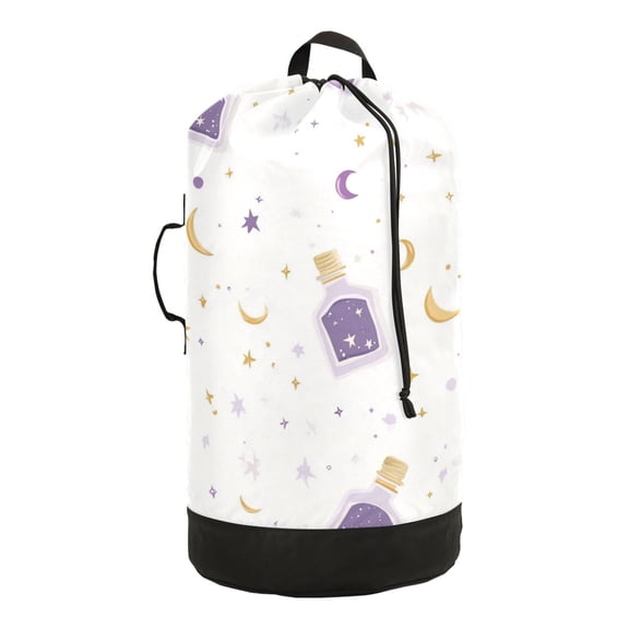 Heavy-Duty Laundry Backpack Backpack Laundry Bag with Drawstring Closure for Travel, Camping & College Small Purple Bottle