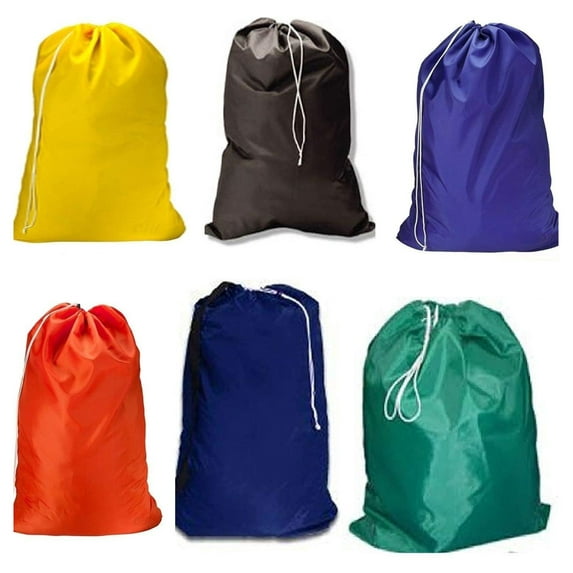 Heavy-Duty Laundry Bags - 12 Pack by Drevy for College, Dorm & Apartment Use. Strong Fabric, Assorted Colors & Designs, Drawstring Closure. Ideal for Machine Washing